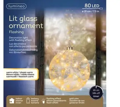 Lumineo Micro LED bal – Ø 19 cm, 80 LED warm wit/klassiek warm - afbeelding 3