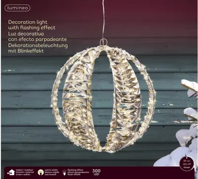 Lumineo Micro LED bal pet flashing effect buiten 30 cm-300 led warm wit - afbeelding 3