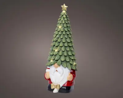 Lumineo micro LED kerstfiguur gnoom op batterijen groen 29cm, warm wit - afbeelding 1