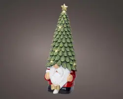 Lumineo micro LED kerstfiguur gnoom op batterijen groen 29cm, warm wit - afbeelding 1