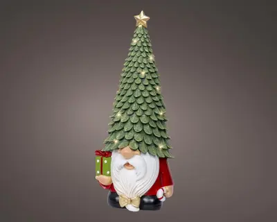 Lumineo micro LED kerstfiguur gnoom op batterijen groen 40cm, warm wit - afbeelding 1