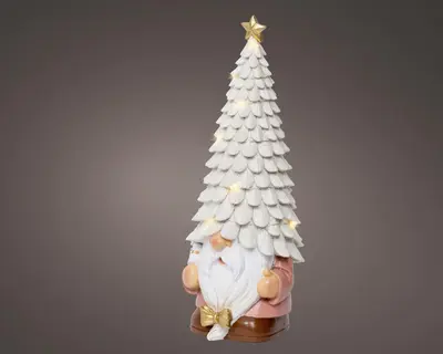 Lumineo micro LED kerstfiguur gnoom op batterijen wit 29cm, warm wit - afbeelding 1