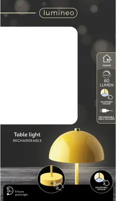 Lumineo oplaadbare tafellamp metaal geel Ø15x25 cm - afbeelding 5