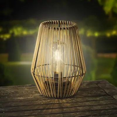 Lumineo Solar tafellamp wicker 17,5 x 23 cm - naturel - afbeelding 4