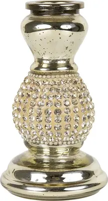 Mars & More kandelaar glas strass 7x10cm goud - afbeelding 1