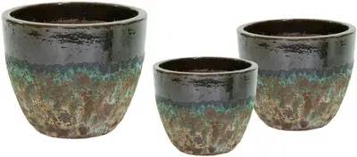 Mcollections Bloemenpot Egg Vulcano– Ø38 x H30 – Keramiek, Geglazuurd – 2 Kleurig: Jade - afbeelding 1