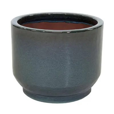 Mcollections Bloempot Cylinder Pedestal – Ø24 x H19 – Keramiek, Geglazuurd – Groen - afbeelding 1