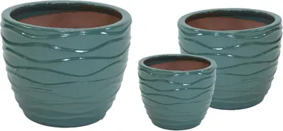 Mega Collections – Bloempot Glazed Hori Wave Celadon Ø19x18cm - afbeelding 1