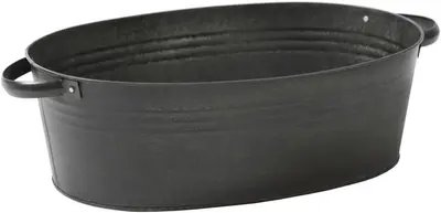 Mega Collections Bloempot + Handvat, Verzinkt Metaal, Ovaal – L29 x B21 x H14 cm – Vintage Zwart - afbeelding 1