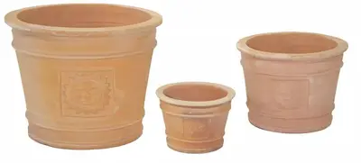 Mega Collections Bloempot Whitewash Terracotta – Ø19 x H13 cm – Met Decoratie - afbeelding 2