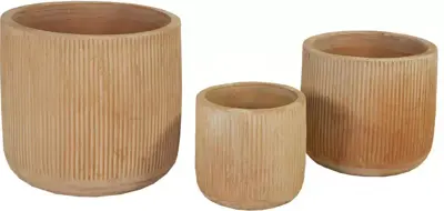 Mega Collections Bloempot Whitewash Terracotta – Ø22 x H24 cm – Met Verticale Ribbelstructuur - afbeelding 1