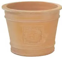 Mega Collections Bloempot Whitewash Terracotta – Ø38 x H31 cm – Met Decoratie - afbeelding 1