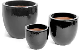 Mega Collections Geglazuurde Bloempot Egg Ø22x21 cm – Zwart - afbeelding 1