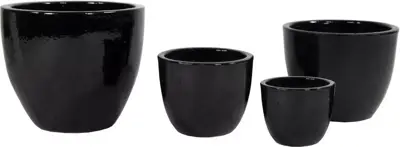 Mega Collections Geglazuurde Bloempot Egg Ø30x26 cm – Zwart - afbeelding 1