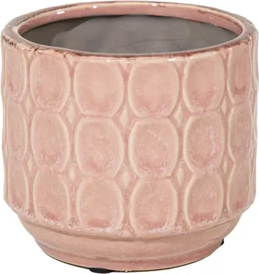 Mega Collections Geglazuurde Bloempot Viva Cylinder Ø14x13cm Roze