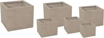 Mega Collections Kubus Plantenbak Clayfibre - L28 x 28 x H28 cm - Zand (Bruin) - afbeelding 1