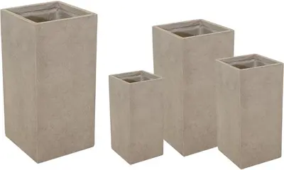 Mega Collections Plantenbak Kubus Clayfibre Hoog L33x B33x H70 cm - Zand (Bruin) - afbeelding 1