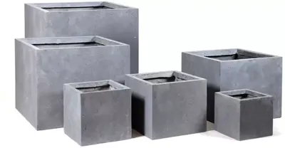 Mega Collections Plantenbak Kubus Clayfibre - L40 x B40 x H40 cm - Grijs - afbeelding 1