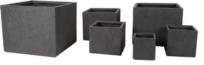 Mega Collections Plantenbak Kubus Indiana Clayfibre B27 x H28 cm Kiezel/Grijs - afbeelding 1