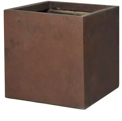 Mega Collections Plantenbak Texas Kubus Clayfibre - L23 x B23 x H23 cm - Roest - afbeelding 1