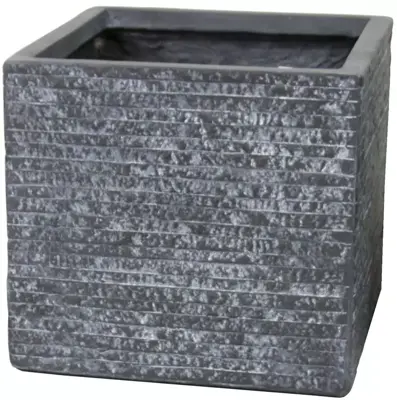Mega Collections Plantenbak Utah Kubus Clayfibre 27x27x28 cm Grafiet - afbeelding 1