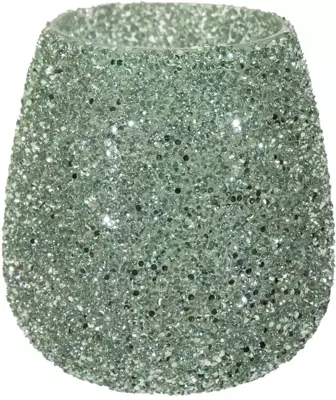 Mega Collections theelichthouder glas strass 12x12.5cm groen