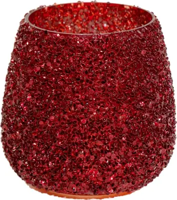 Mega Collections theelichthouder glas strass 16x16.5cm rood