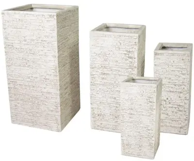 Mega Collections Vierkante Plantenbak Utah Cubihi Clayfibre L34 x B34 x H71 cm Desert (Wit/Beige) - afbeelding 1