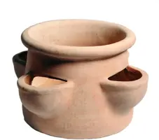 Mega Collections Whitewash Aardbeienpot met 4 Vakken Ø35 x H20 cm – Terracotta - afbeelding 1