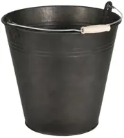 Mega Collections Zinken Emmer Vintage Black – Ø25 × H22 cm – Met Houten Handvat - afbeelding 1