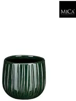 Mica Decorations bloempot Pablo donkergroen ribble H12 x Ø14 cm - afbeelding 1