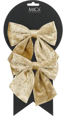 Mica Decorations fluwelen kerst ornament strik 12cm champagne 2 stuks