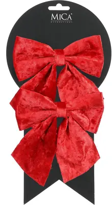 Mica Decorations fluwelen kerst ornament strik 12cm rood 2 stuks