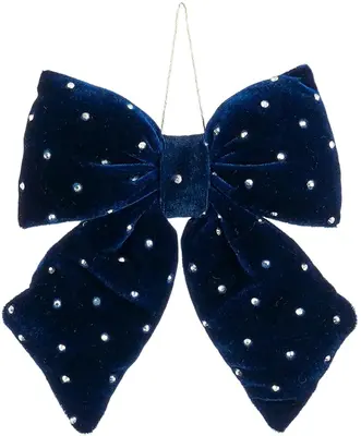 Mica Decorations fluwelen kerst ornament strik 17cm blauw