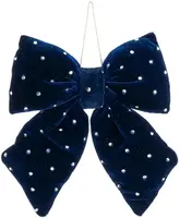 Mica Decorations fluwelen kerst ornament strik 17cm blauw kopen?