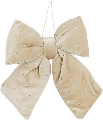 Mica Decorations fluwelen kerst ornament strik 17cm creme