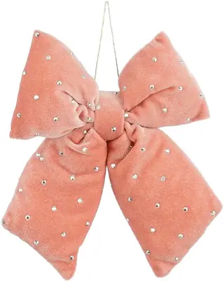 Mica Decorations fluwelen kerst ornament strik 17cm roze