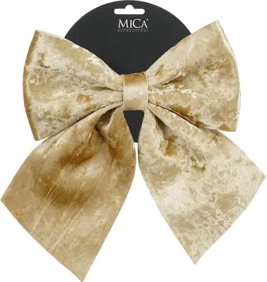 Mica Decorations fluwelen kerst ornament strik 20cm champagne