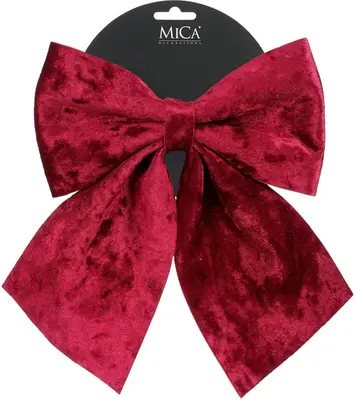 Mica Decorations fluwelen kerst ornament strik 20cm donker rood