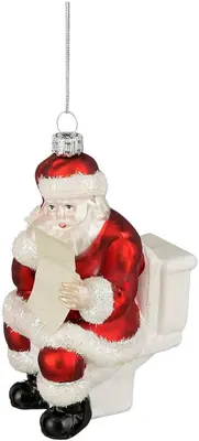 Mica Decorations glazen kerst ornament kerstman op wc 11cm rood