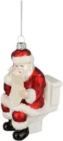 Mica Decorations glazen kerst ornament kerstman op wc 11cm rood kopen?