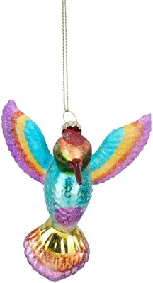 Mica Decorations glazen kerst ornament kolibrie 9cm blauw