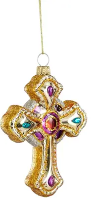 Mica Decorations glazen kerst ornament kruis 11cm goud