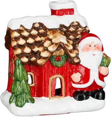 Mica Decorations kerstfiguur keramiek kersthuis 10.5x7x11cm rood