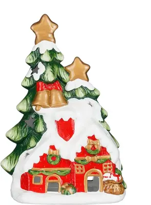 Mica Decorations kerstfiguur keramiek kersthuis 19.5x12x30cm rood