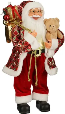 Mica Decorations kerstfiguur polyester kerstman 30x20x60cm rood