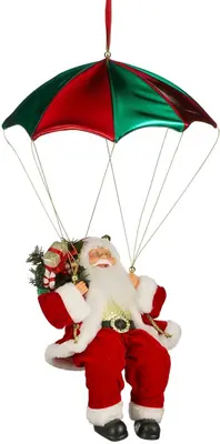 Mica Decorations kerstfiguur polyester kerstman met parachute 35x35x60cm rood