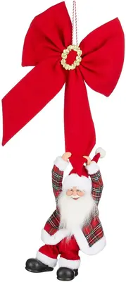 Mica Decorations kerstfiguur polyester kerstman strik bewegend met geluid 38x15x90cm rood