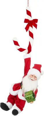 Mica Decorations kerstfiguur polyester kerstman zuurstok bewegend met geluid 36x16x82cm rood, wit