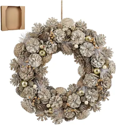 Mica Decorations krans hanley 45cm wit - afbeelding 1